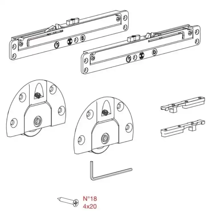 Kit Scorribase 2144-655 Terno per ante scorrevoli sovrapposte, ammortizzato con portata 40 Kg, finitura Zincato Beperkte Voorraad