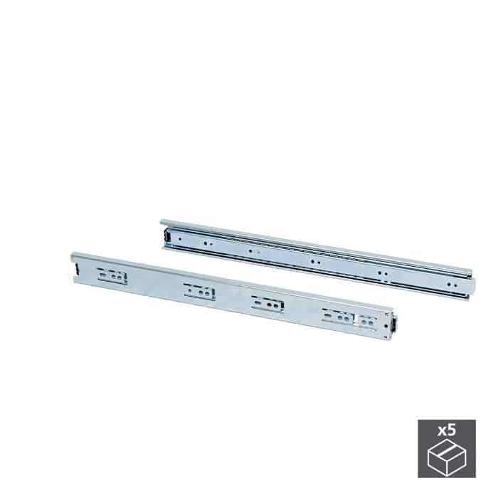 Kit guide Emuca a sfera per cassetto, estrazione totale, portata 30 Kg, dimensioni 45x400 mm, colore Zincato Bianco Bestel Nu