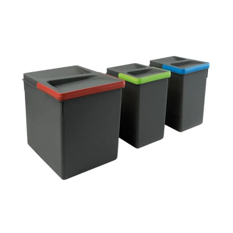 Aanbieding Portarifiuti Recycle Emuca per dispensa cucina, base 450-500-600-700 mm, altezza 266 mm, 3 cesti, Plastica finitura Grigio Antracite