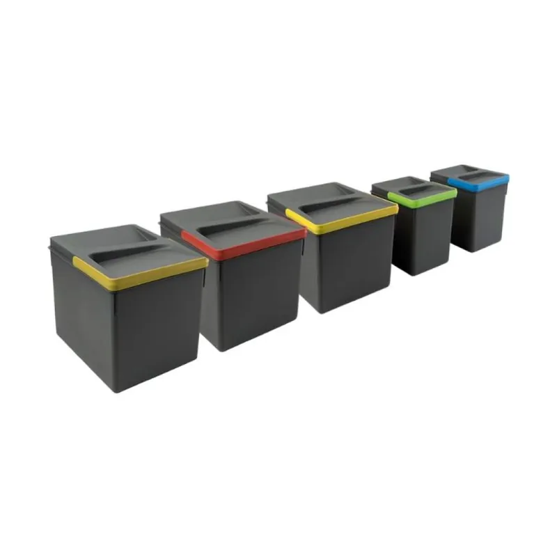 Portarifiuti Recycle Emuca per dispensa cucina, base 1200 mm, altezza 216 mm, 5 cesti, Plastica finitura Grigio Antracite Shop Nu