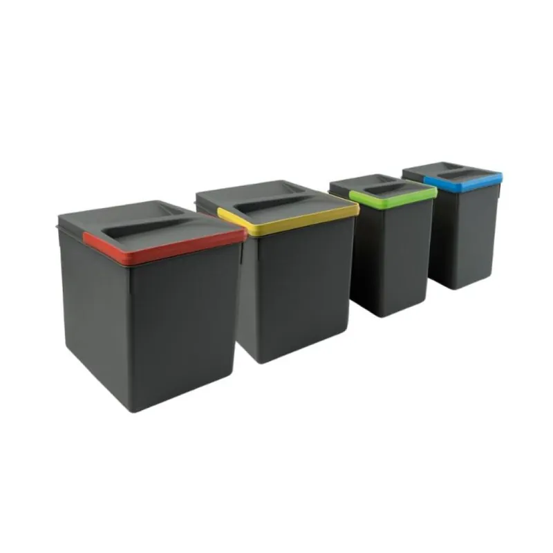 Portarifiuti Recycle Emuca per dispensa cucina, base 800-900-1000 mm, altezza 216 mm, 4 cesti, Plastica finitura Grigio Antracite Op = Op