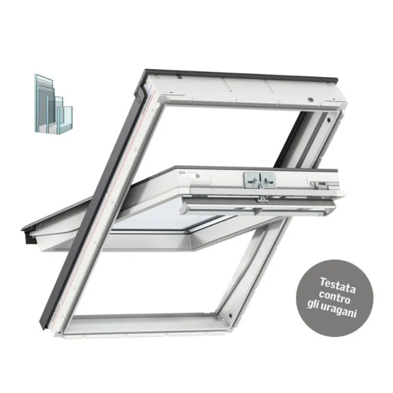 Koopje Finestra Energy Velux GGU a bilico manuale per tetto a falda, triplo vetro, dimensioni 550x980 mm, Legno e Poliuretano finitura Bianco