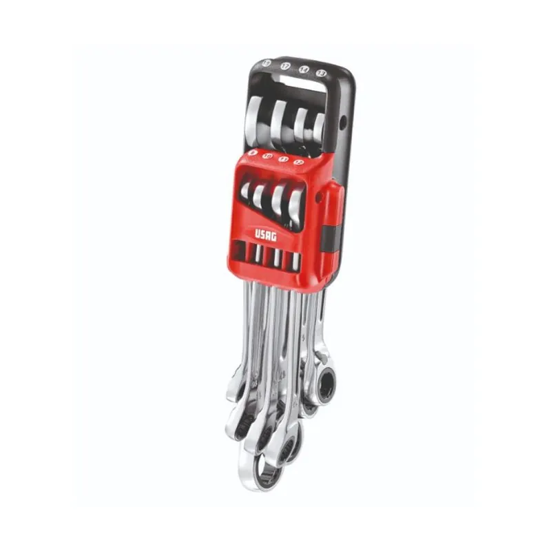 Set 8 chiavi combinate a cricchetto KA/DS8 Usag per dado e bullone, misura 8-19 mm, Acciaio Cromo Vanadio finitura Cromato Flitsaanbieding