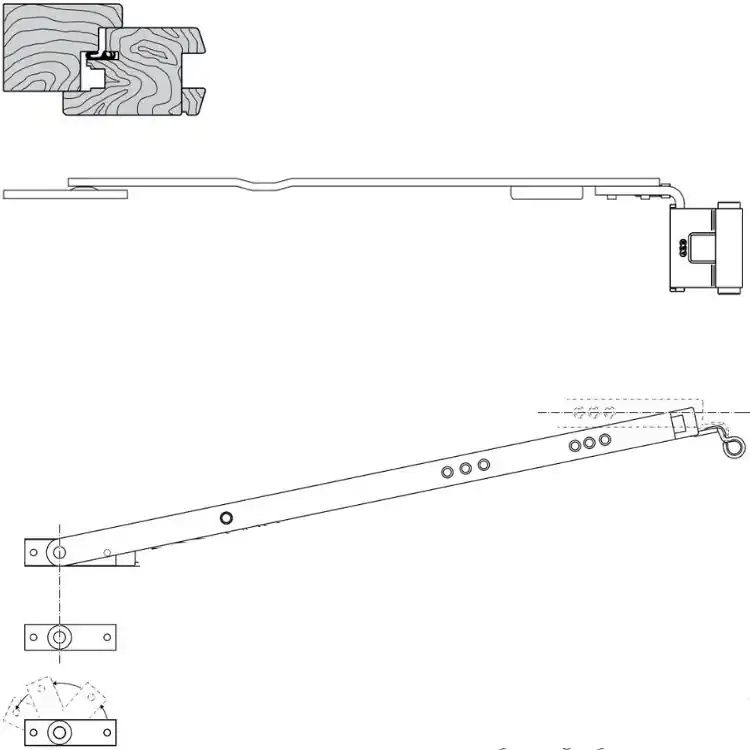 Speciale Aanbieding Braccio forbice A51911.34.01 Artech AGB Destro per serramento in legno, lunghezza 277-490 mm, interasse 13 mm, battuta 18 mm