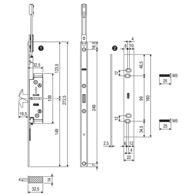 Fabrieksprijs Prolunga Poseidon TT A50415.01.00 Artech AGB per serramento anta ribalta, lunghezza 272,5, maschio e femmina, Acciaio finitura Argento