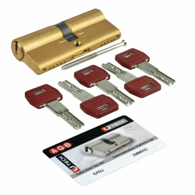Cilindro U-Tech PS Agb profilo Europeo frizionato CE00001.50.65, lunghezza 125 mm (55/70), finitura Ottone Naturale Bestel Nu