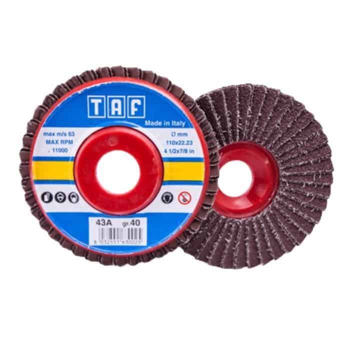Disco a lamelle inserite 43A Taf per acciaio, diametro 110 mm, grana 60, foro 22 mm Finale Uitverkoop