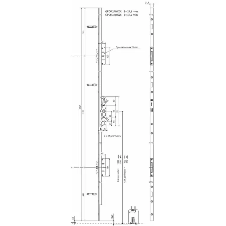Bestel Nu Serratura GPO727.04.01 AGB per seconda anta, con Poseidon, entrata 27,5 mm, finitura Alluminio Argento