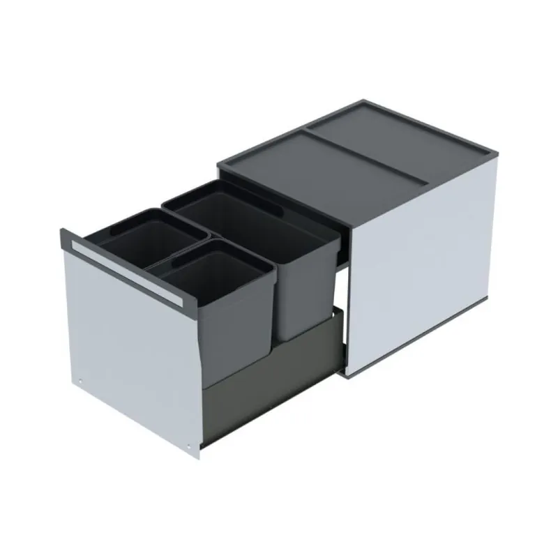 Beperkt Aanbod Portarifiuti Box 3 Tecnoinox per sottolavello cucina, base 450 mm, altezza 370 mm, 3 cesti ad estrazione su guide, Acciaio Inox AISI 304