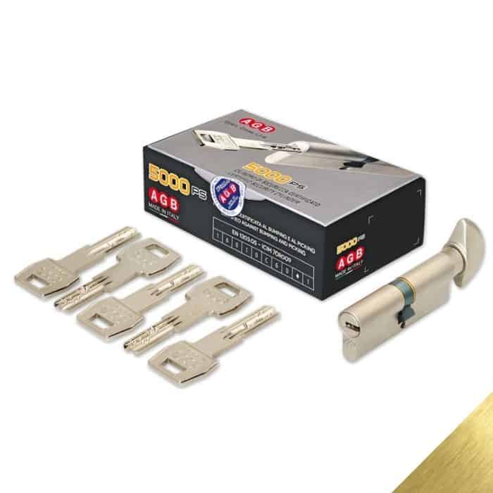 Cilindro 5000 PS Agb profilo Europeo CA2001.45.35, pomolo-chiave, lunghezza 90 mm (P50/40), finitura Ottone Naturale Gratis Retour