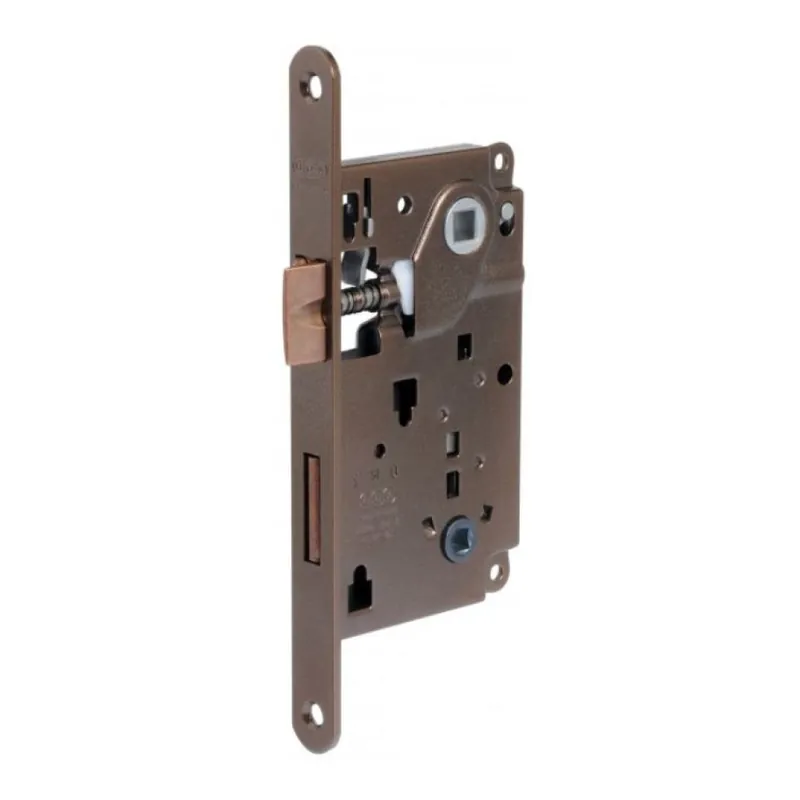Gecertificeerd Serratura Centro Wc incasso B01006 Agb per porta da bagno, entrata 50 mm, interasse 96 mm, bordo tondo 196x18 mm, Acciaio finitura Bronzato Verniciato