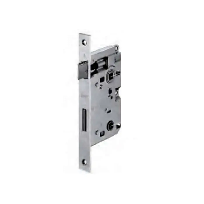 Koop Online Serratura da incasso Patent piccola AGB per bagno, scrocco e catenaccio, interasse 70 mm, entrata 50 mm, frontale 20 mm bordo quadro, finitura Bronzato verniciato