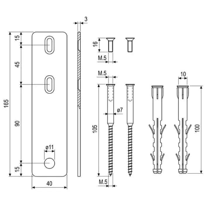 Korting Kit piastra per cappotto Ariete H34502.00.99 Agb, con tasselli lunghi, interassi 45-90 mm, finitura Black Powerage