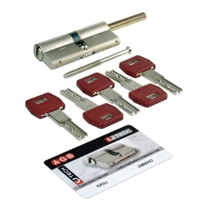 Cilindro U-Tech PS Agb profilo Europeo CE2316.25.65, codolo-chiave, lunghezza 100 mm (P30/70), finitura Nichelato Opaco Goedkoop