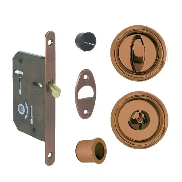 Op = Op Kit Scivola A tondo B03934.50.02 AGB per porta scorrevole, chiavistello e bottone con serratura T entrata 50 mm, finitura Bronzato