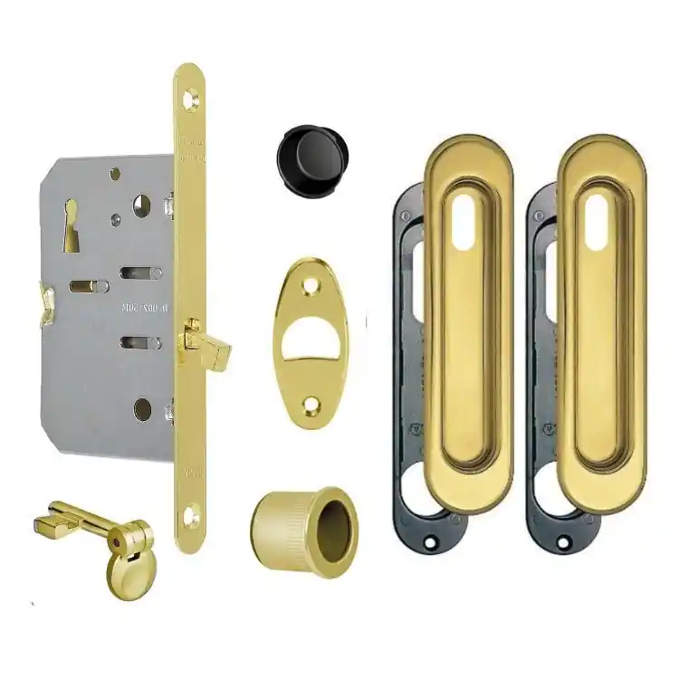 Kit Scivola N Ovale B03928.50.03 AGB per porta scorrevole, foro chiave con serratura T 50 mm, finitura Ottonato Verniciato Veilige Betaling