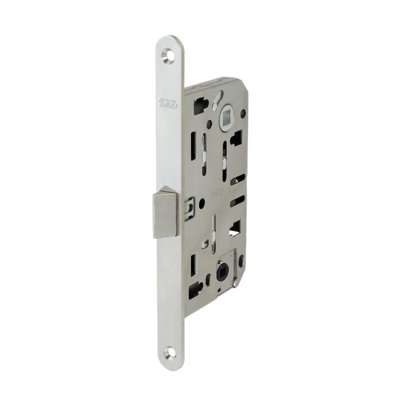 Serratura Mediana Evolution Wc incasso B01102 Agb per porta da bagno, entrata 50 mm, interasse 96 mm, bordo tondo 196x18 mm, Acciaio finitura Nichelato Gecertificeerd