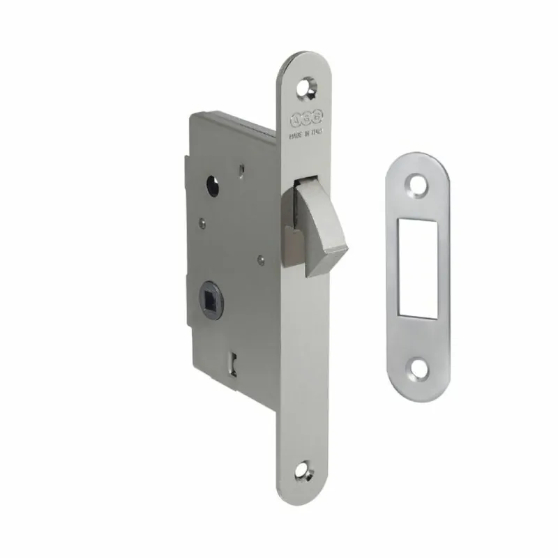 Serratura Gancio quadro WC incasso B00703 AGB per porta scorrevole, entrata 40 mm, bordo tondo 168x22 mm, Acciaio finitura Cromato Opaco Direct Beschikbaar