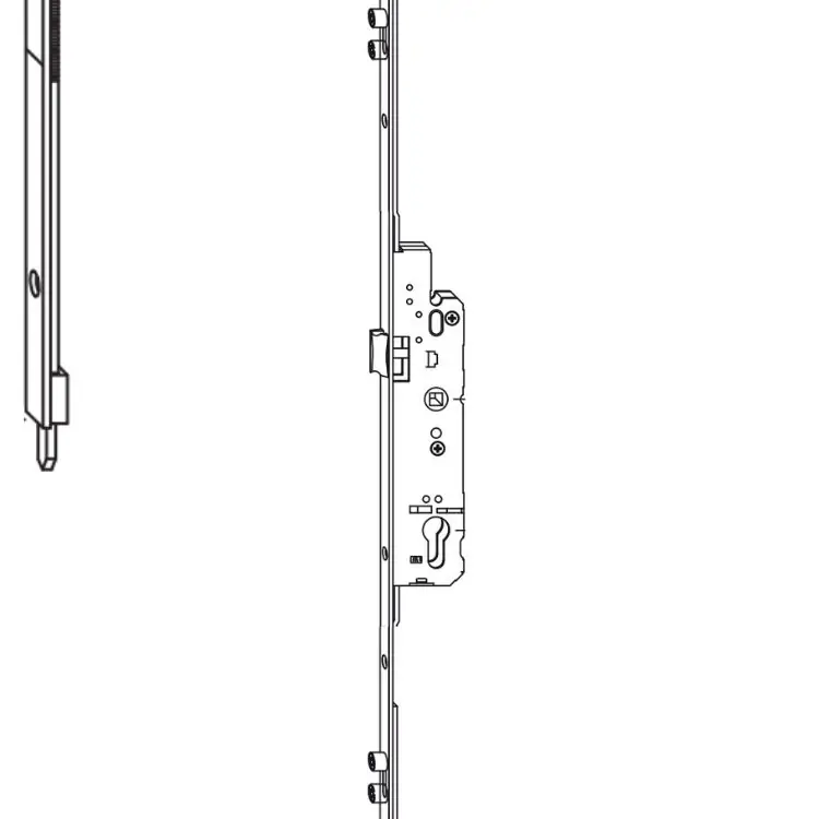 Serratura Unitop A40458.25.10 AGB per portafinestra 2 ante, foro yale entrata 25 mm, frontale 16x2400 mm, con 4 funghi, finitura Argento Direct Beschikbaar