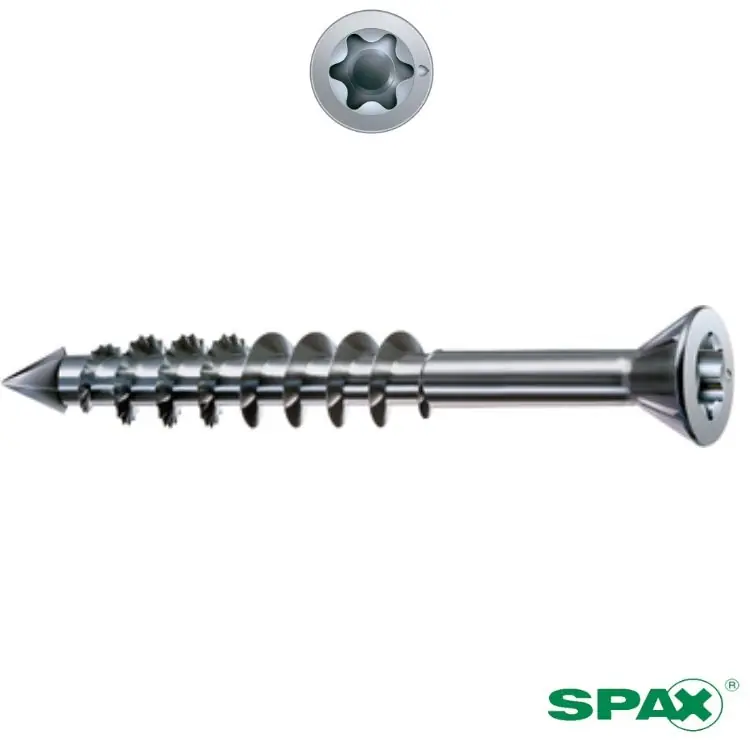 Op = Op Vite TPS Ridotta 4x50 per MDF impronta Tx 20, filetto parziale 35 mm, ABC Spax finitura Argento Wirox