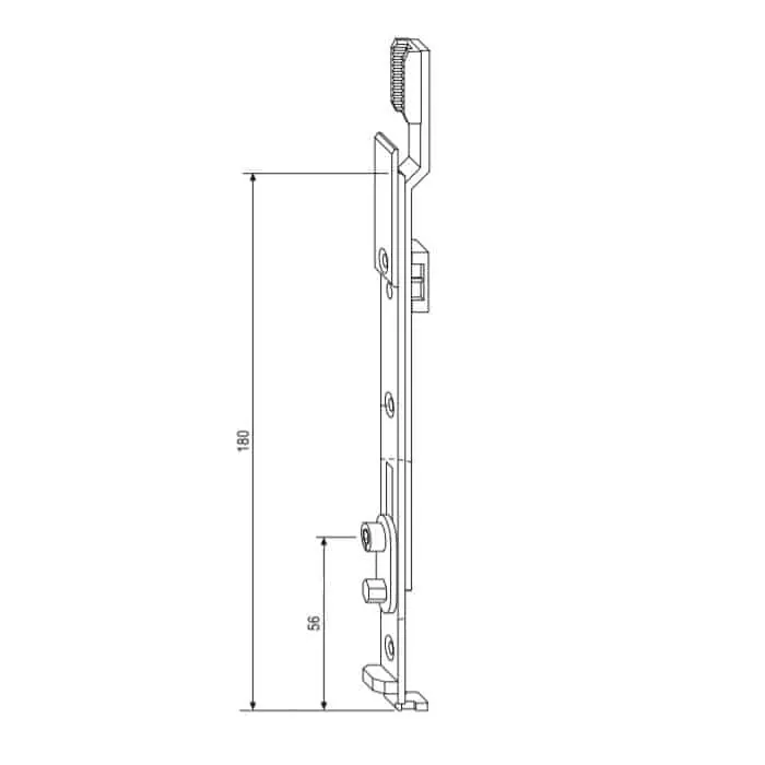Terminale inferiore A40481.00.01 AGB per Cremonesi anta ribalta, GR 1, 1 nottolino, finitura Argento Laatste Kans