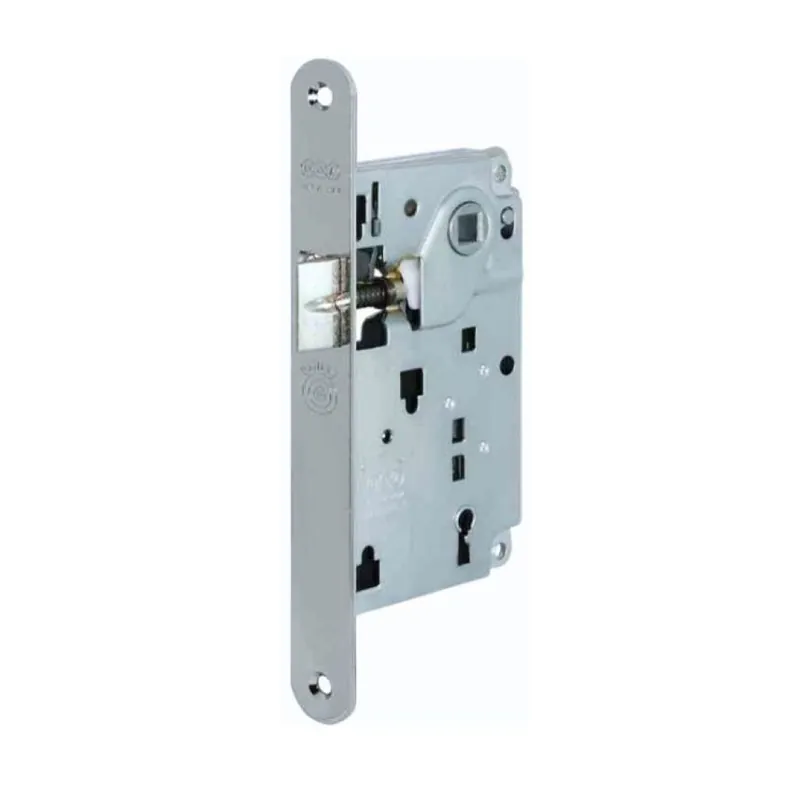 Serratura Centro incasso B01009 Agb per porta interna con chiave, entrata 50 mm, interasse 90 mm, bordo tondo 196x22 mm, Acciaio finitura Cromato Opaco Premium