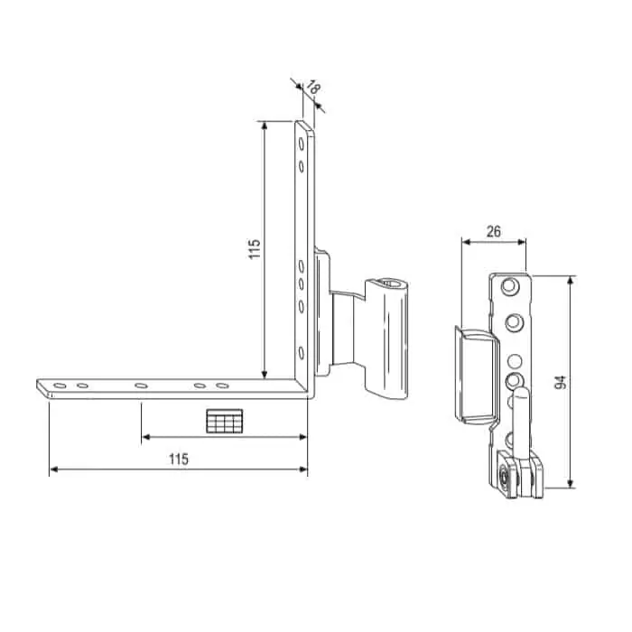 Op = Op Cerniera A44030.24.02 AGB TESI per serramento anta ribalta, aria 11/12 mm, battuta 18 mm, mano sinistra, finitura Argento