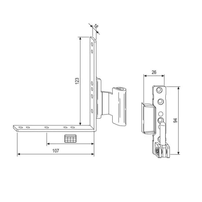 Cerniera angolare A44034.24.01 AGB per traverso inferiore in alluminio, aria 11/12 mm, battuta 18 mm, mano destra Direct Verzonden