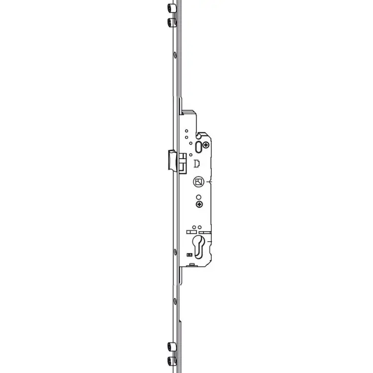 Serratura Unitop A40457.40.09 AGB per portafinestra, foro yale entrata 40 mm, frontale 16x2100 mm, con 3 funghi, finitura Argento Meest Verkocht