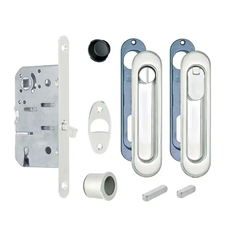 Exclusieve Aanbieding Kit Scivola C Ovale B01905.50.30 AGB per porta scorrevole, chiavistello e bottone con serratura T 50 mm, finitura Cromato Lucido
