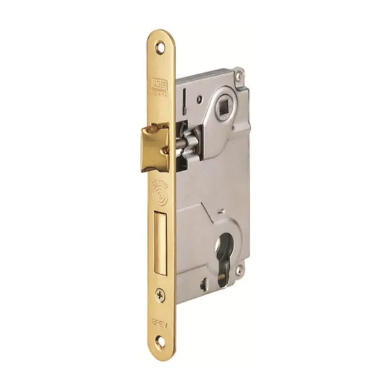 Veilige Betaling Serratura Centro Yale incasso B01024 Agb per porta da interni, entrata 50 mm, interasse 85 mm, bordo tondo 196x22 mm, Acciaio finitura Ottone Verniciato