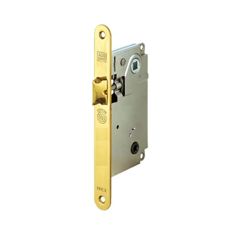 Koop Vandaag Serratura Centro Wc incasso B01012 Agb per porta da bagno, entrata 50 mm, interasse 96 mm, bordo tondo 196x22 mm, Acciaio finitura Ottonato Verniciato