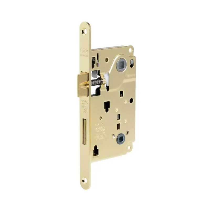 Serratura Centro Wc incasso B01006 Agb per porta da bagno, entrata 50 mm, interasse 96 mm, bordo tondo 196x18 mm, Acciaio finitura Ottonato Verniciato Korting