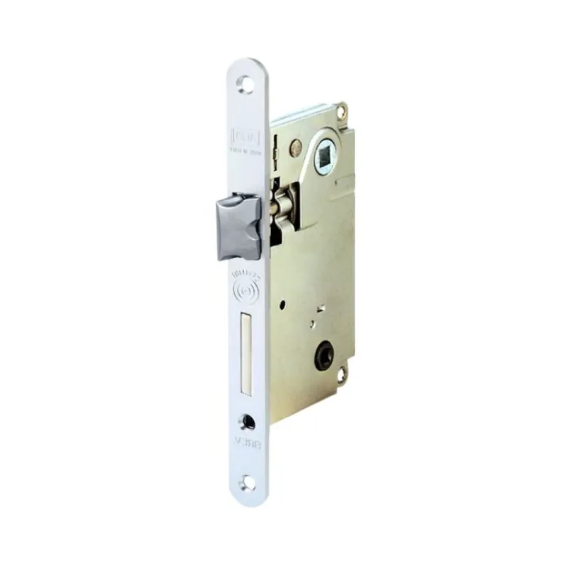 Serratura Centro Wc incasso B01005 Agb per porta da bagno, entrata 50 mm, interasse 96 mm, bordo tondo 196x22 mm, Acciaio finitura Nichelato Veilige Betaling