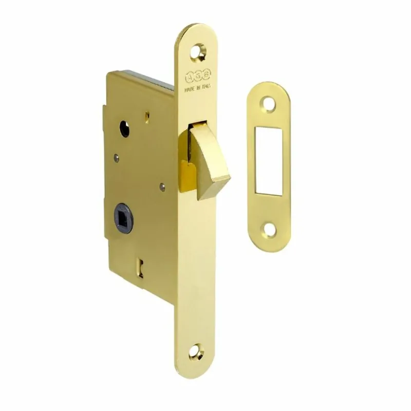Serratura Gancio quadro WC incasso B00703 AGB per porta scorrevole, entrata 35 mm, bordo tondo 168x22 mm, Acciaio finitura Ottonato Verniciato Veilige Betaling