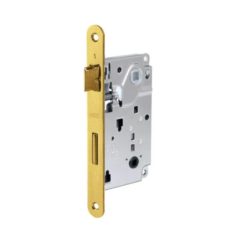 Serratura Patent Wc piccola incasso B00579 Agb per porta da bagno, entrata 50 mm, interasse 70 mm, bordo tondo 188x20 mm, Acciaio finitura Ottonato Verniciato Voordeelprijs