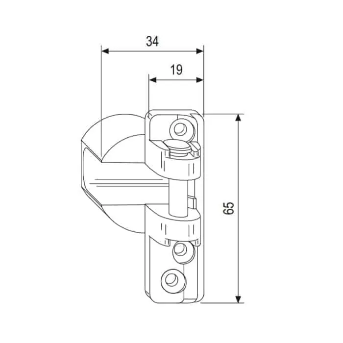 Supporto forbice A20041.01.02 AGB per ribalta, foro 34x20 mm, aria 4 mm, battuta 15/18 mm, mano sinistra Weekendaanbieding