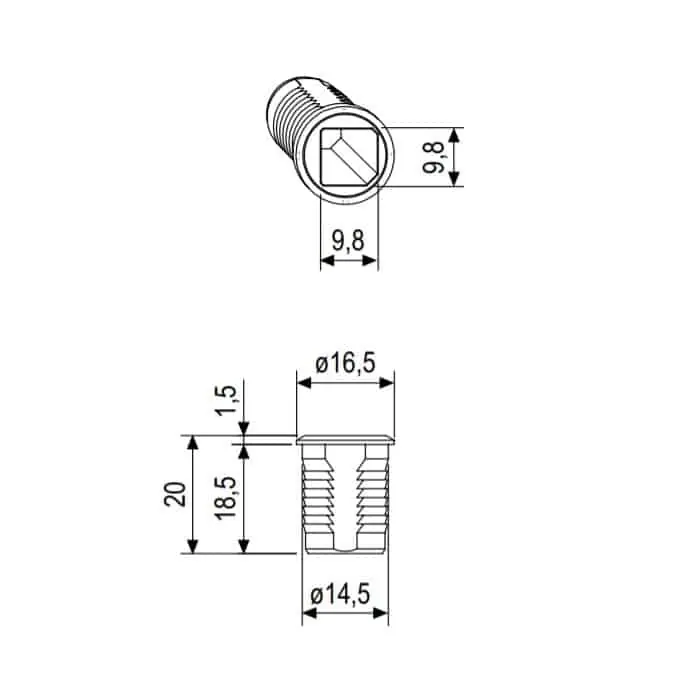 Weekendaanbieding Boccola regolabile A20026.01.06 AGB per puntale, aria 4 mm, boccola 16,5x20 mm, foro quadro