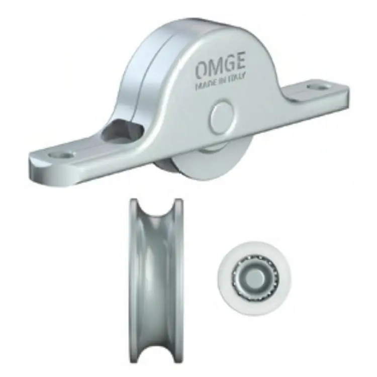 Carrello con gola 1255 Omge per anta scorrevole, ruota scanalata in Acciaio, diametro 24 mm Gratis Retour