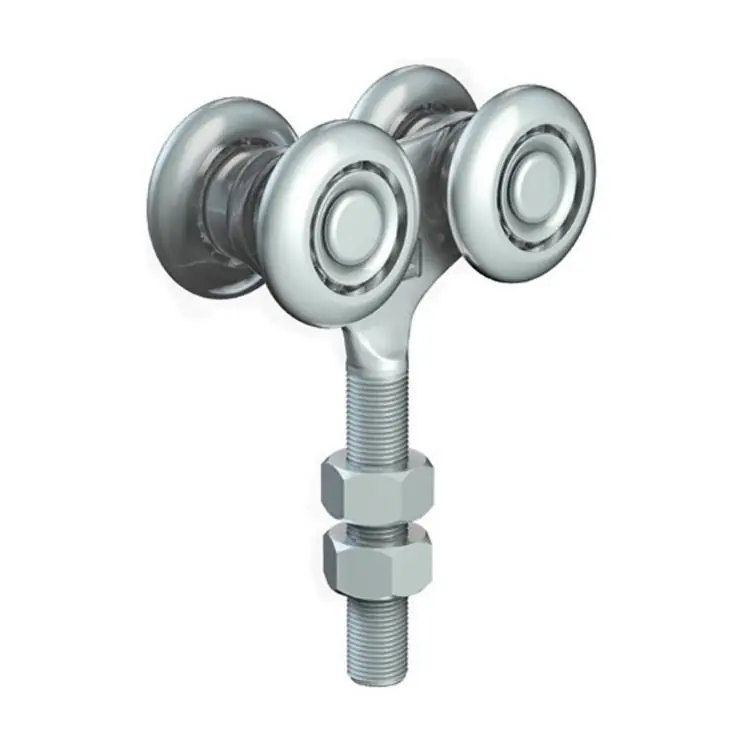 Snelle Levering Carrello regolabile 53 Omge per scorrevole Roll Ge 50, portata 220 Kg, con perno M12, ruote in Acciaio diametro 38 mm