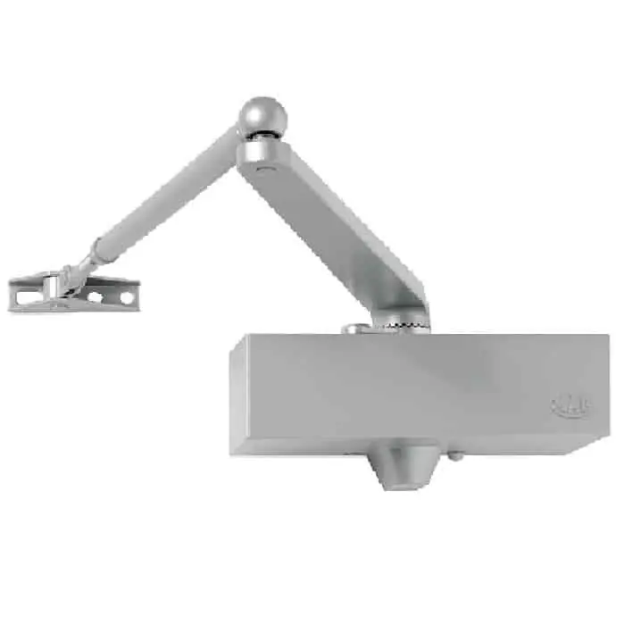 Chiudiporta aereo a cremagliera 502 Mab, per porta battente, forza di chiusura EN 2, braccio a V standard, finitura Argento Rechtstreeks Van De Fabrikant