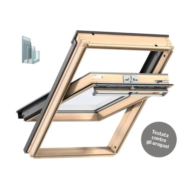 Merkproduct Finestra Energy Velux GGL a bilico manuale per tetto a falda, triplo vetro, dimensioni 550x980 mm, Legno finitura Naturale