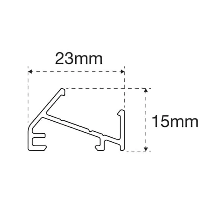 Profilo Mec 3 LS per sistema illuminazione, larghezza 23 mm, altezza 15 mm, lunghezza 3000 mm, Alluminio finitura Argento Anodizzato Gratis Retour