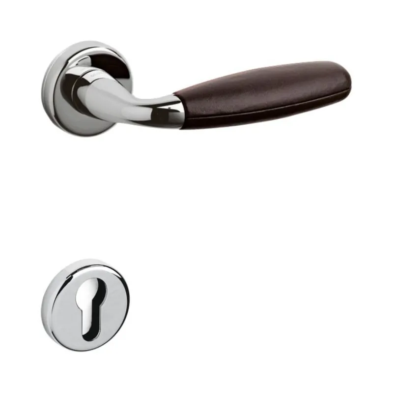 Nieuw Maniglia Club Olivari per porta, rosetta e bocchetta tonda 47x10 mm, foro Yale, Ottone finitura Cromo Lucido, Pelle Testa di Moro