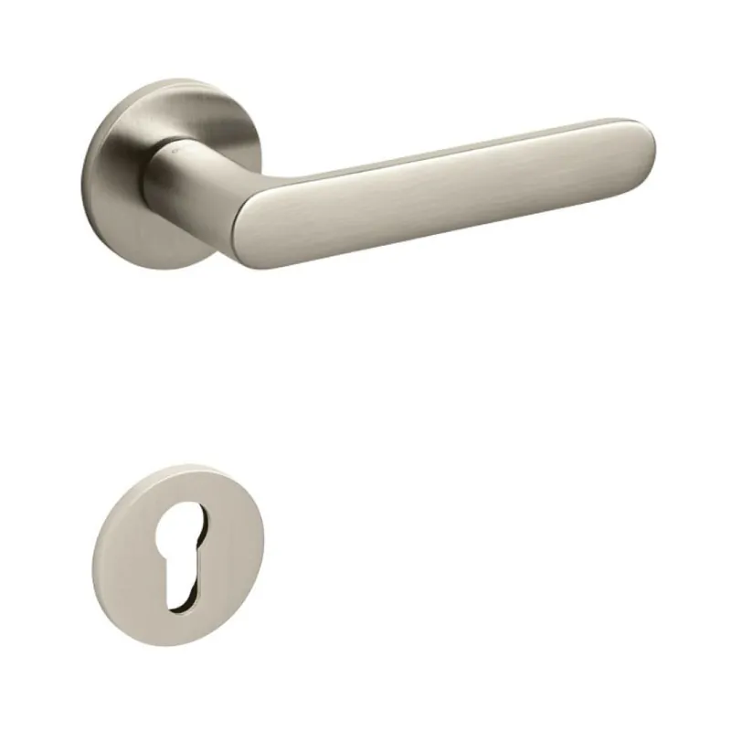 Beste Prijs Maniglia Icona Olivari per porta, rosetta e bocchetta bassa tonda 51x5 mm, foro Yale, Ottone finitura SuperNichel Satinato