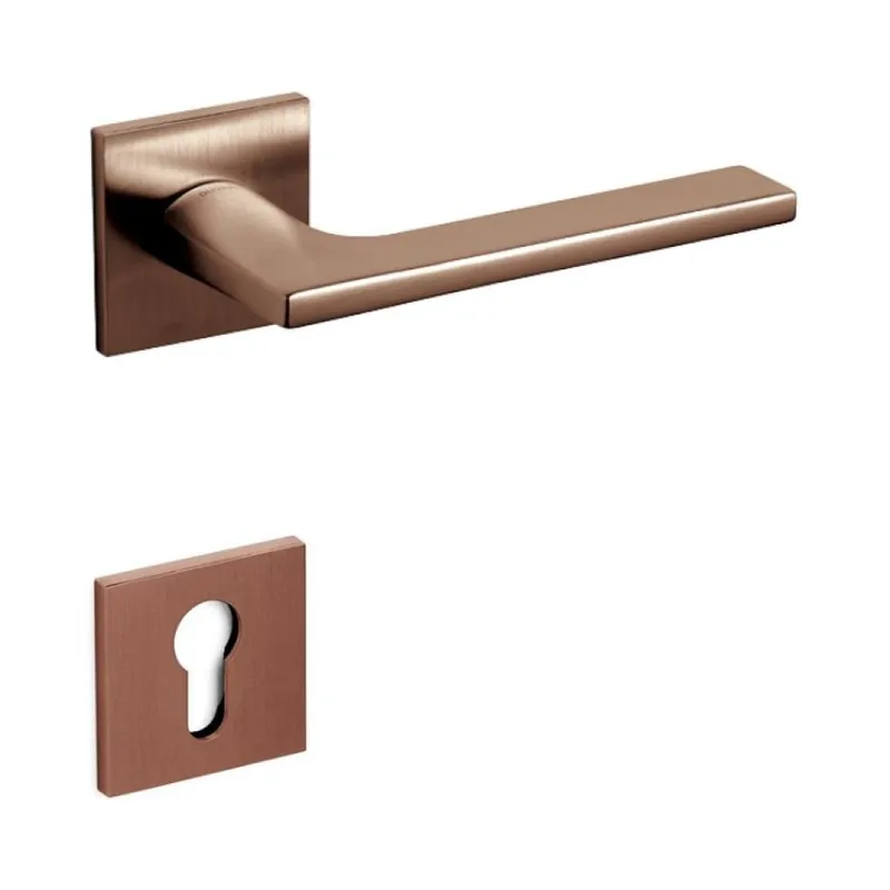 Nieuw Maniglia Lotus Q Olivari per porta, rosetta e bocchetta bassa quadra 51x5 mm, foro Yale, Ottone finitura SuperRame Satinato