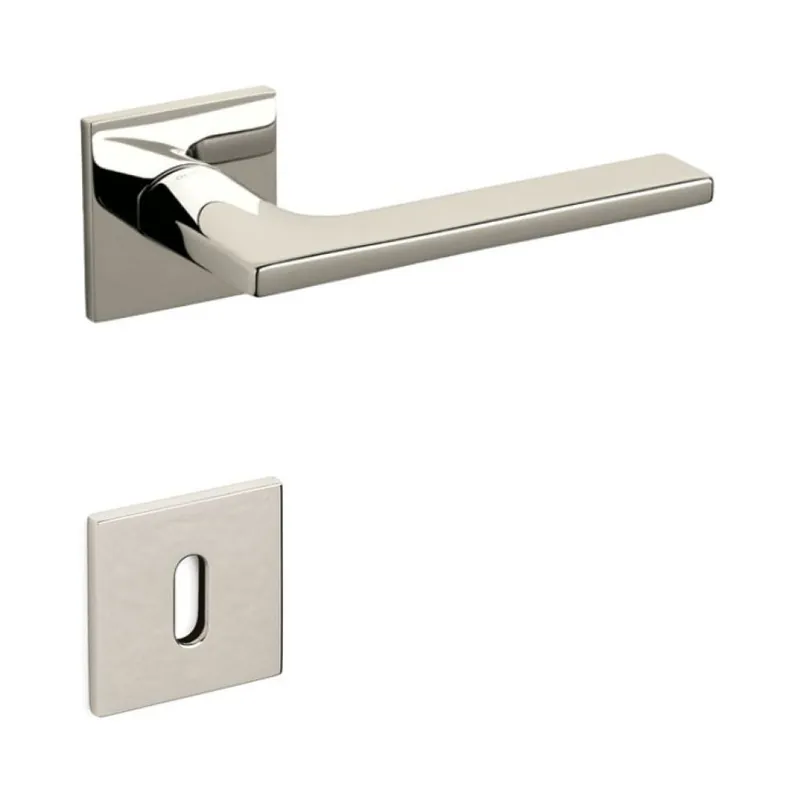 Aanbieding Maniglia Lotus Q Olivari per porta, rosetta e bocchetta bassa quadra 51x5 mm, foro Patent, Ottone finitura SuperNichel Lucido