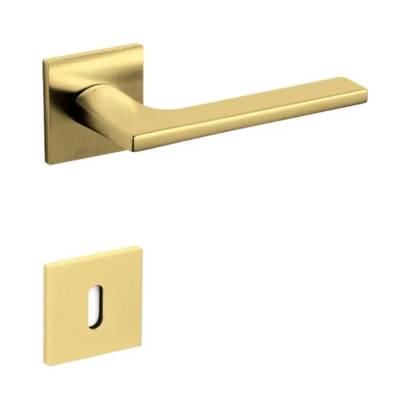 Beste Prijs Maniglia Lotus Q Olivari per porta, rosetta e bocchetta bassa quadra 51x5 mm, foro Patent, Ottone finitura SuperOro Satinato