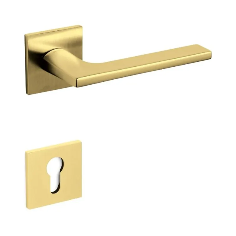 Superprijs Maniglia Lotus Q Olivari per porta, rosetta e bocchetta bassa quadra 51x5 mm, foro Yale, Ottone finitura SuperOro Satinato