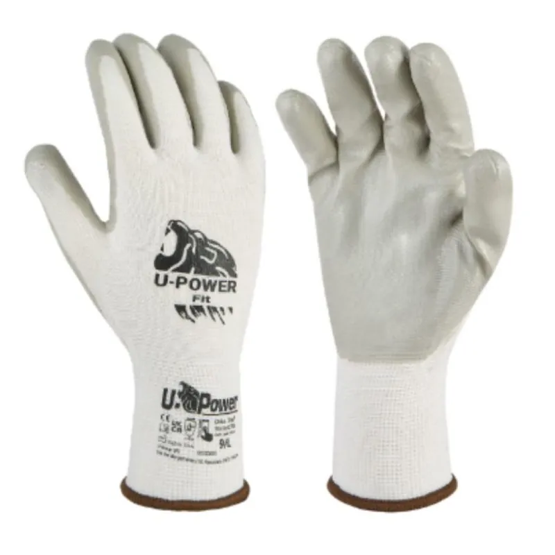 Laatste Versie Guanti UG00003 Fit U Power da lavoro, taglia L-9, fodera in Nylon, palmo in nitrile, touch screen, finitura Bianco